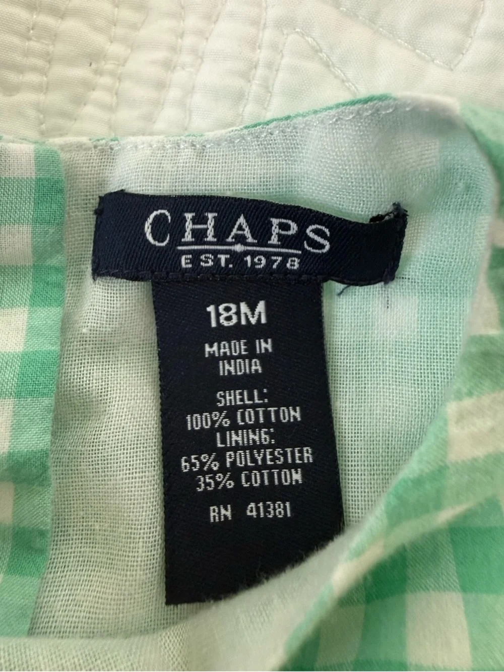 Chaps Toddler Girls 18M Green Gingham Dress Ruffle Hem Floral Detail - Picture 3 of 14